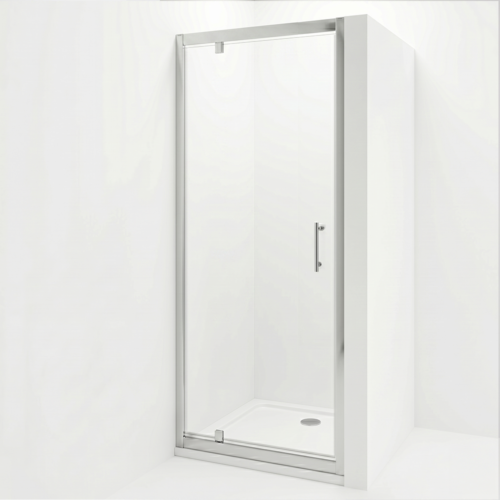 iBathUK Solis 6mm Glass Recessed Pivot Shower Door - Chrome