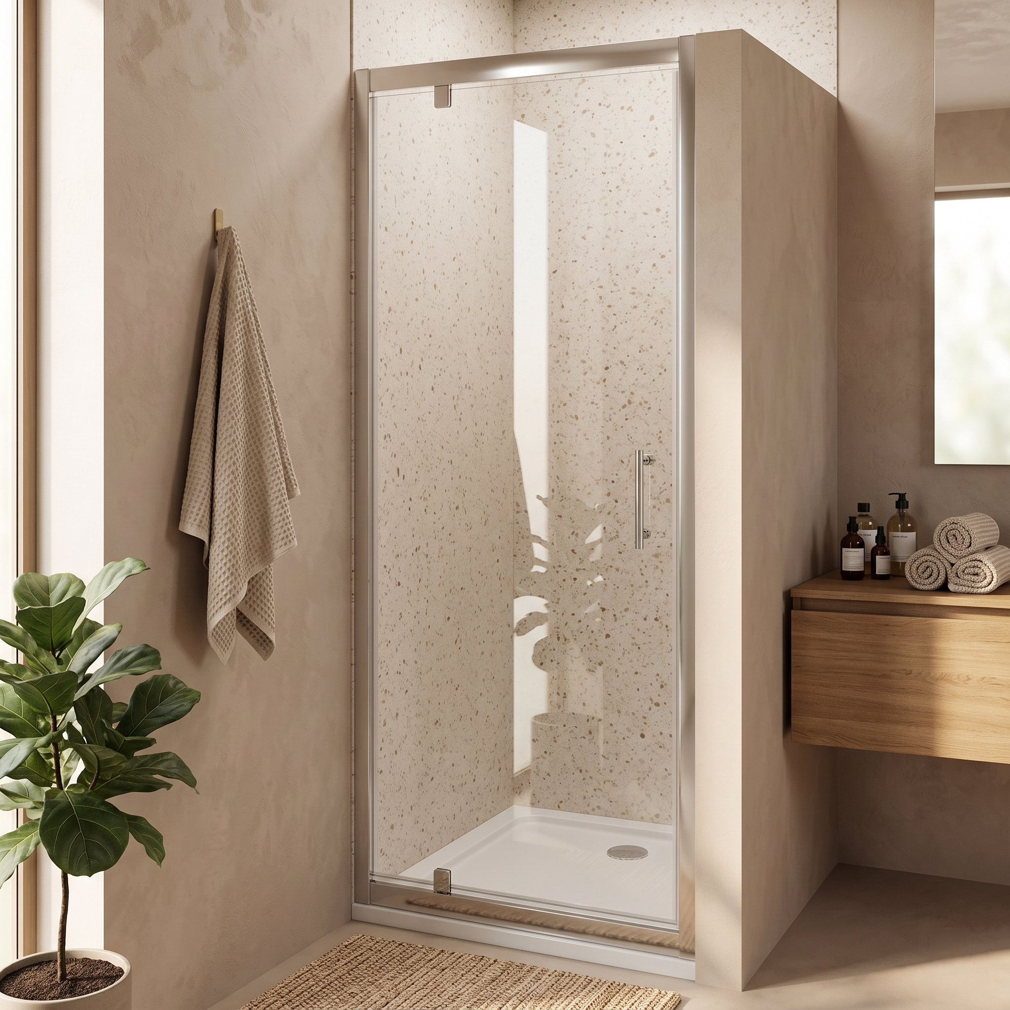 Solis 6mm Glass Recessed Pivot Shower Door - Chrome