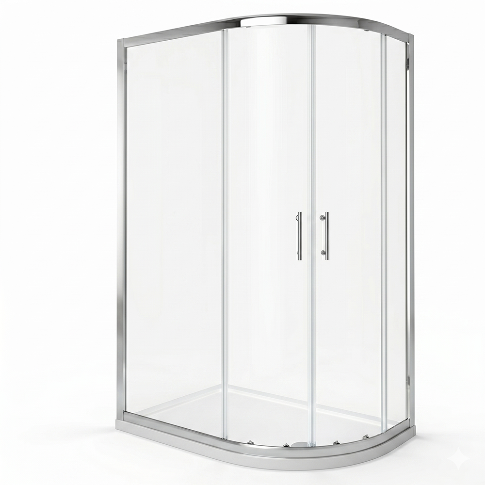 iBathUK Solis 6mm Glass Sliding Door Offset Quadrant Shower Enclosure - Chrome