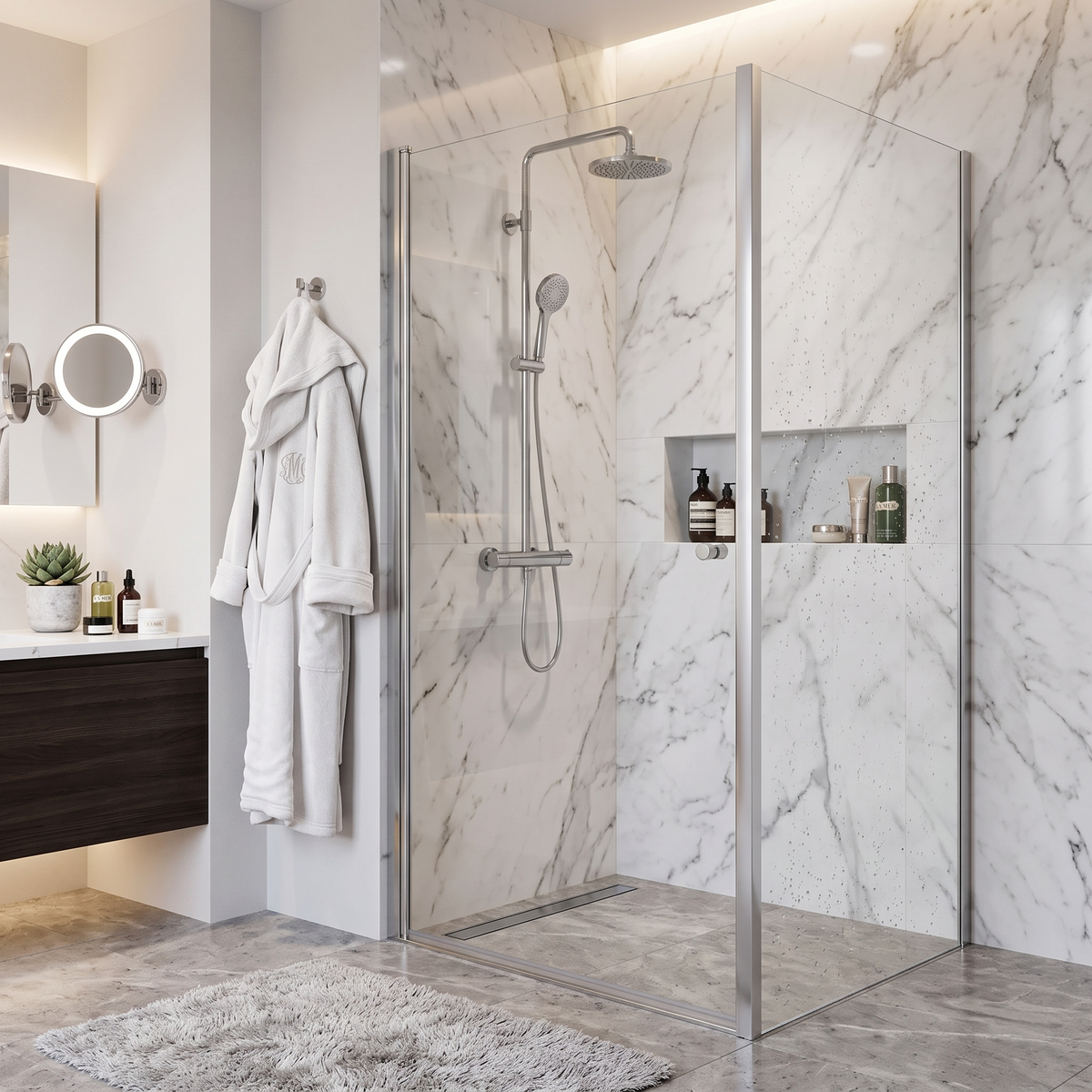 Solis, 6mm Glass Side Panel for Shower Door - Chrome