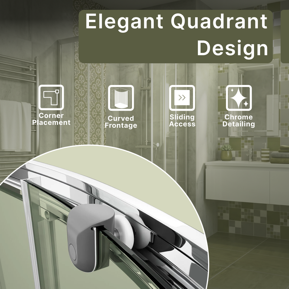 iBathUK Vesper 6mm Glass Sliding Door Quadrant Shower Enclosure - Chrome
