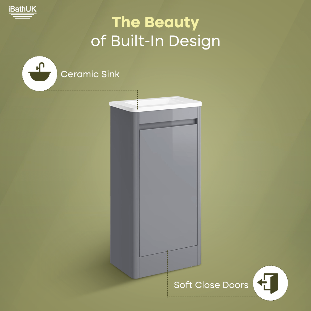 iBathUK Denver 400mm Floorstanding Cloakroom Vanity Unit with Basin