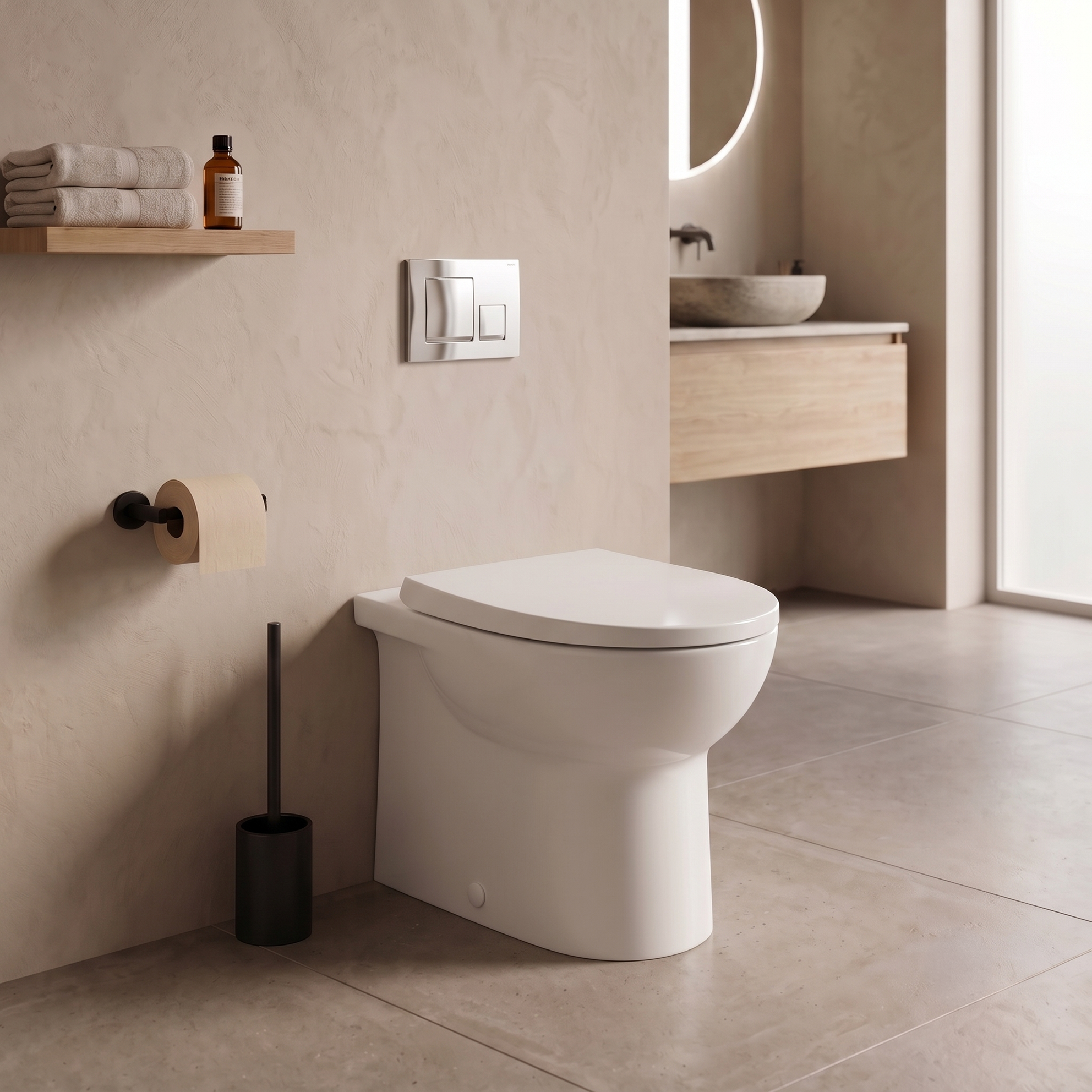 Basics Rimless Back to Wall Toilet with Soft Close Seat - White