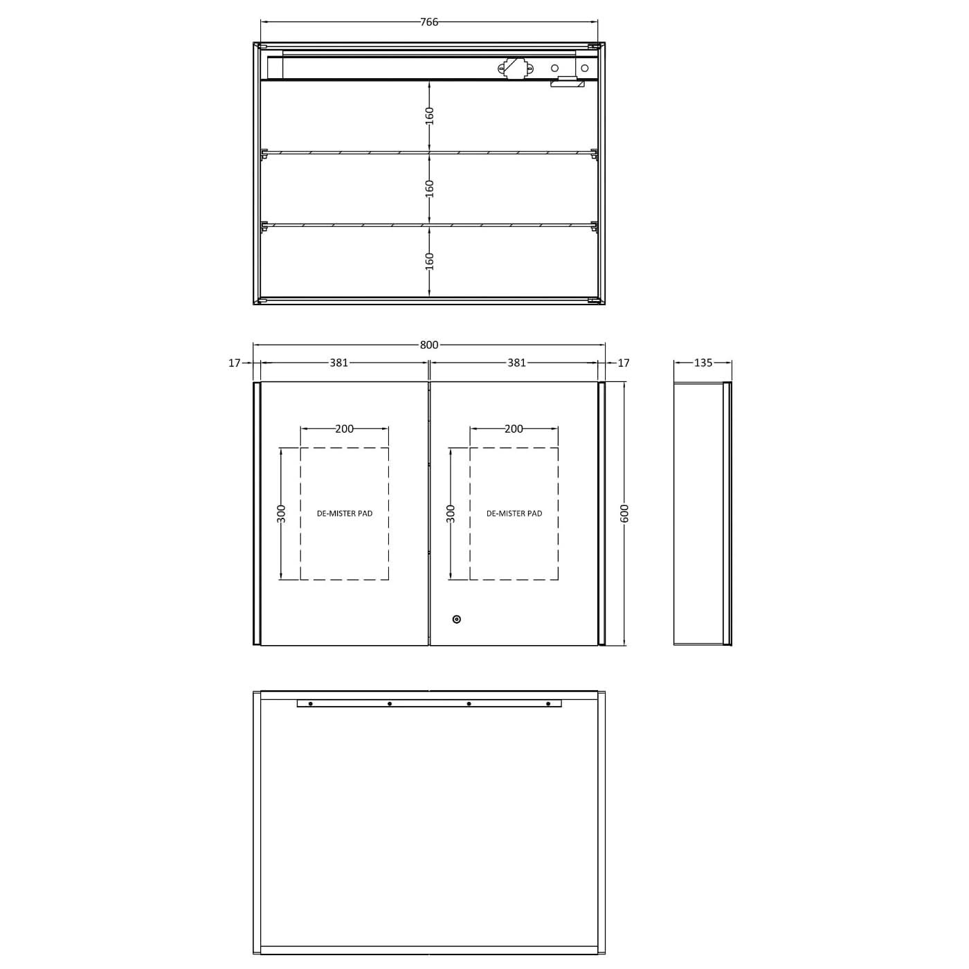 Drift Non Illuminated Mirror Cabinet - 600mm x 800mm