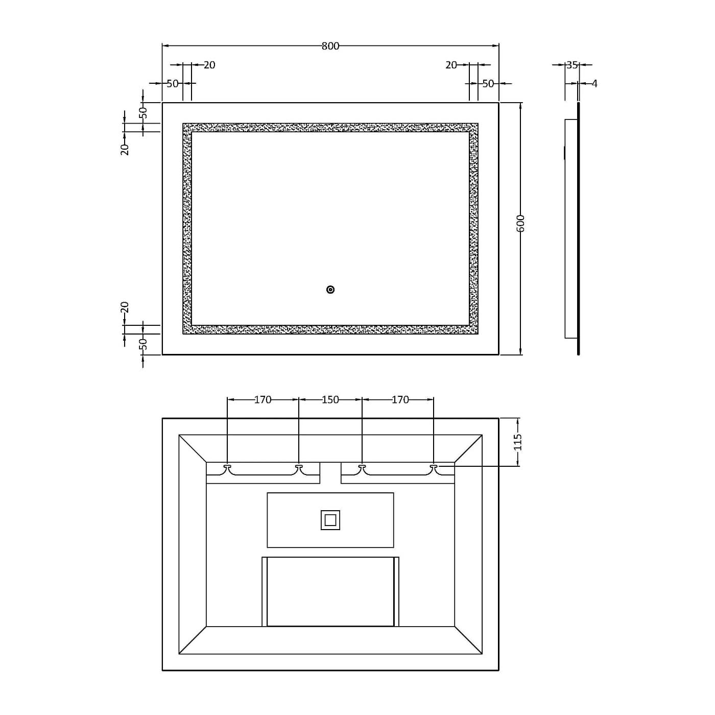 Clay Touch Sensor Rectangular Illuminated Mirror - 600mm x 800mm