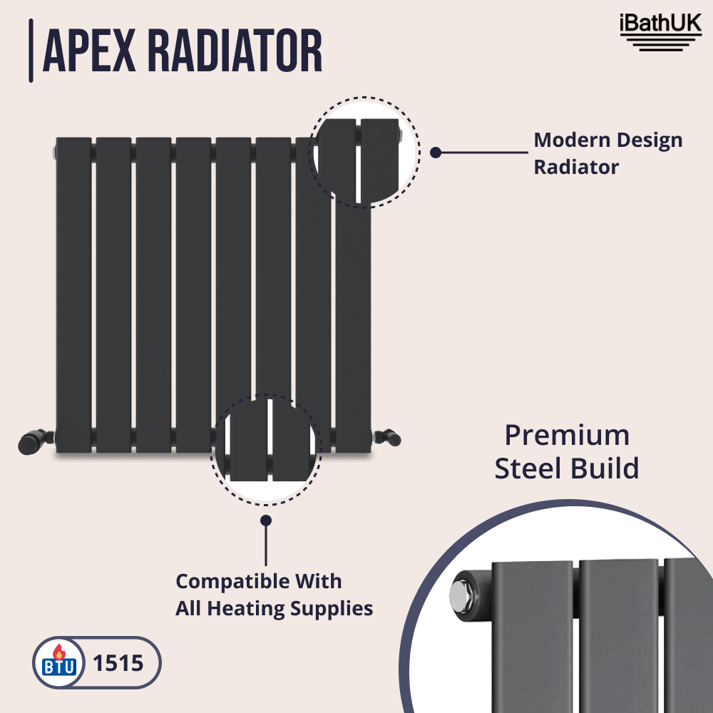 iBathUK Apex Horizontal Single Panel Slim Radiator, Designer Heating Radiators