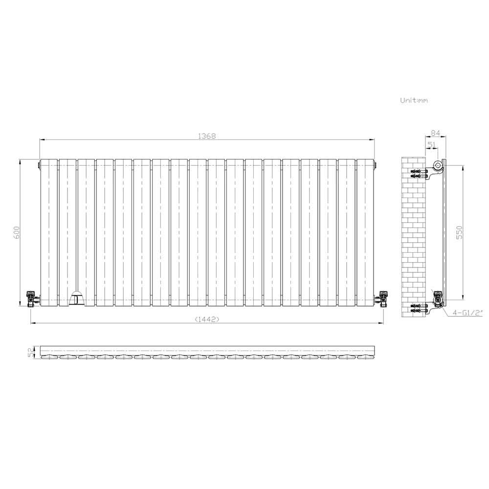 iBathUK Apex Horizontal Single Panel Slim Radiator, Designer Heating Radiators