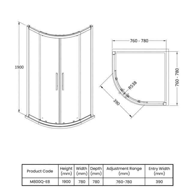 Oasis 8mm Glass Quadrant Shower Enclosure