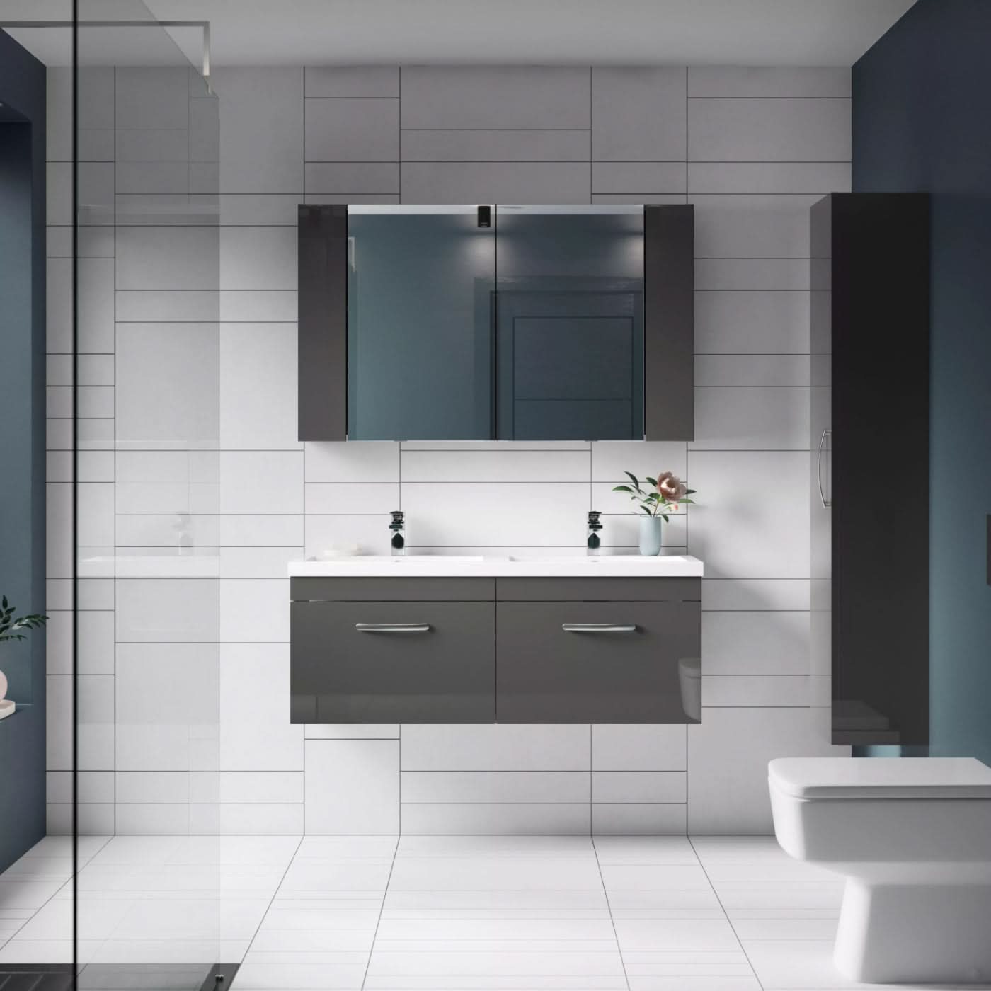 Zenith Non LED Touch Sensor Illuminated Mirror Cabinet 75/25 - 713mm x 600mm - Gloss Grey