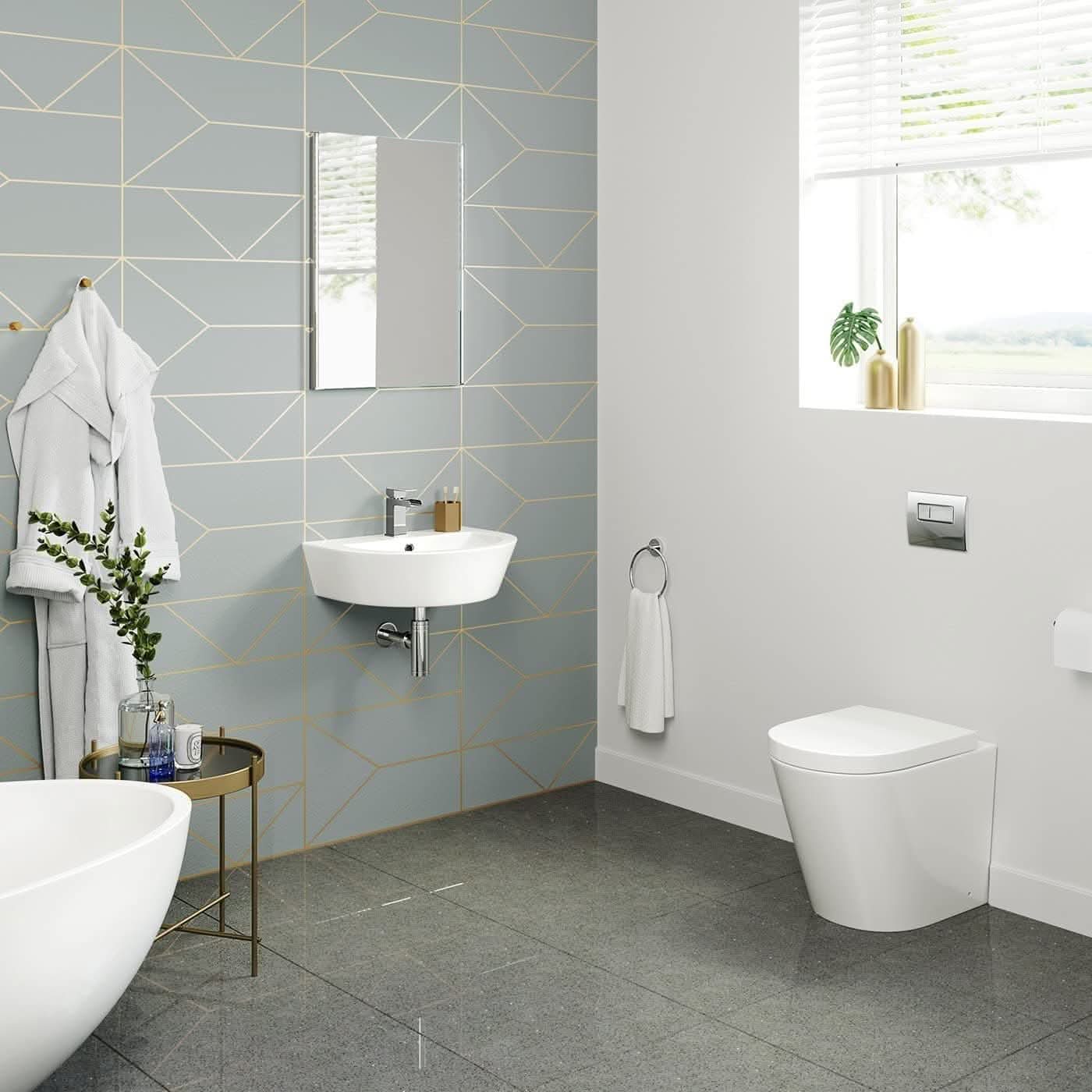 Modern Curved Ceramic Wall Hung Cloakroom Basin - 445mm x 330mm - Gloss White