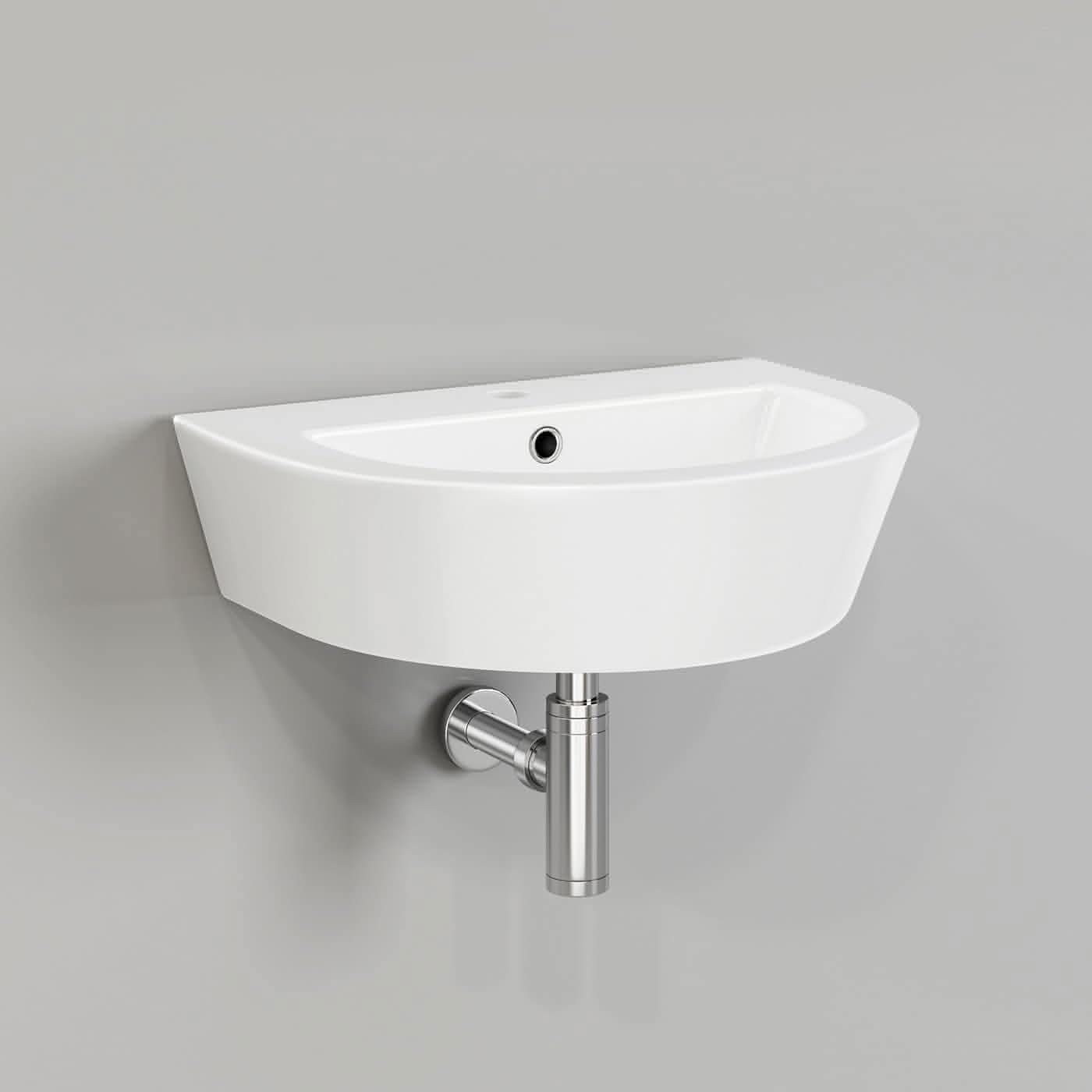 Modern Curved Ceramic Wall Hung Cloakroom Basin - 445mm x 330mm - Gloss White