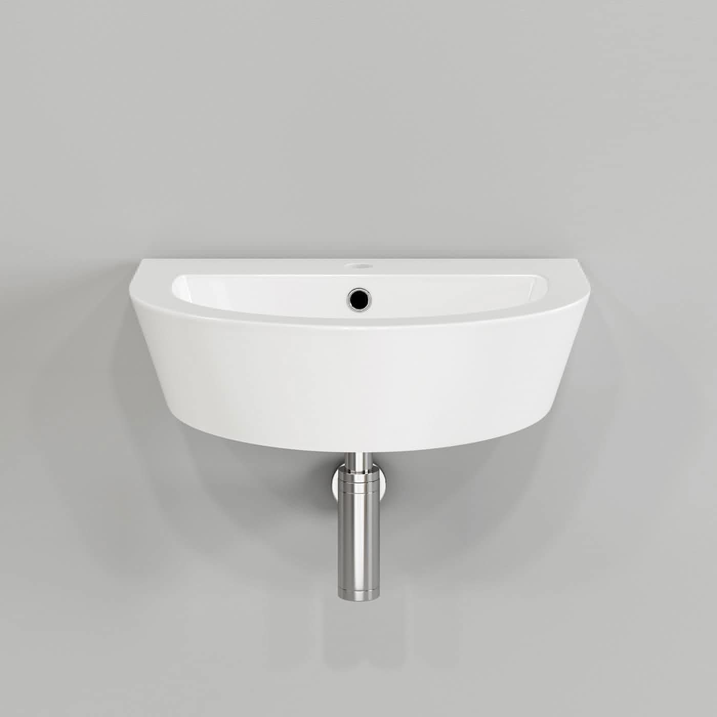 Modern Curved Ceramic Wall Hung Cloakroom Basin - 445mm x 330mm - Gloss White