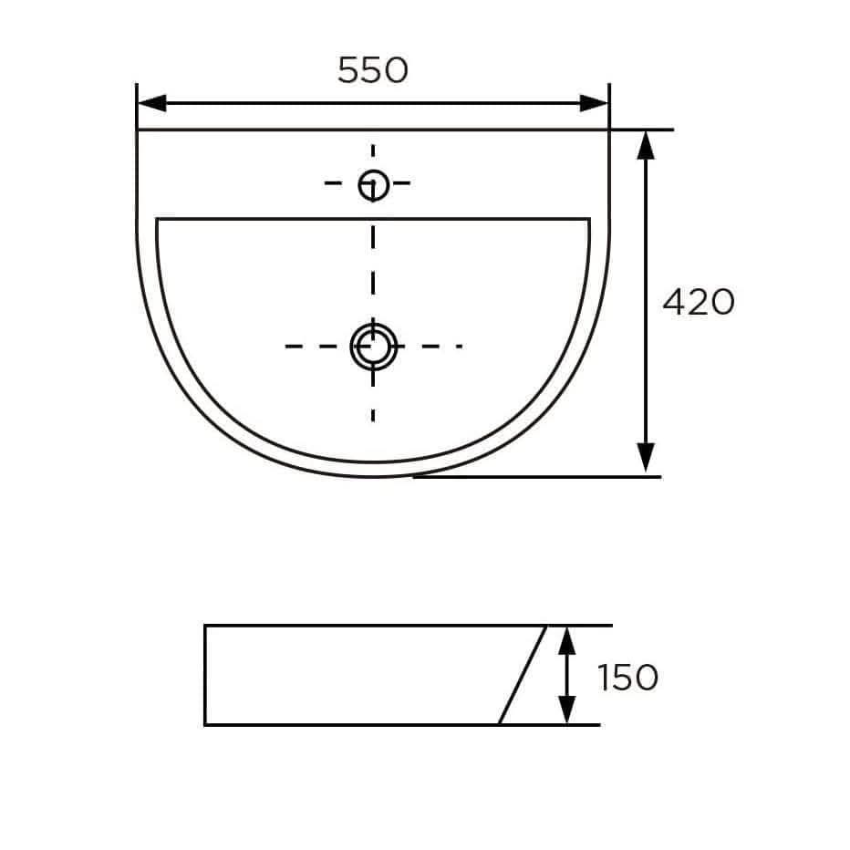 Modern Curved Ceramic Wall Hung Cloakroom Basin - 445mm x 330mm - Gloss White
