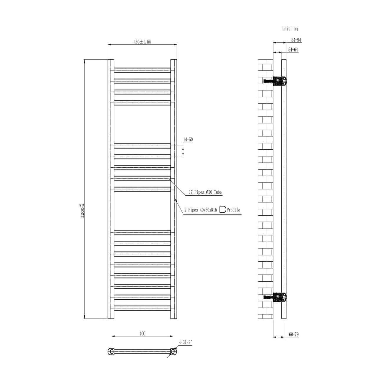 Straight Heated Towel Rail Bathroom Radiator