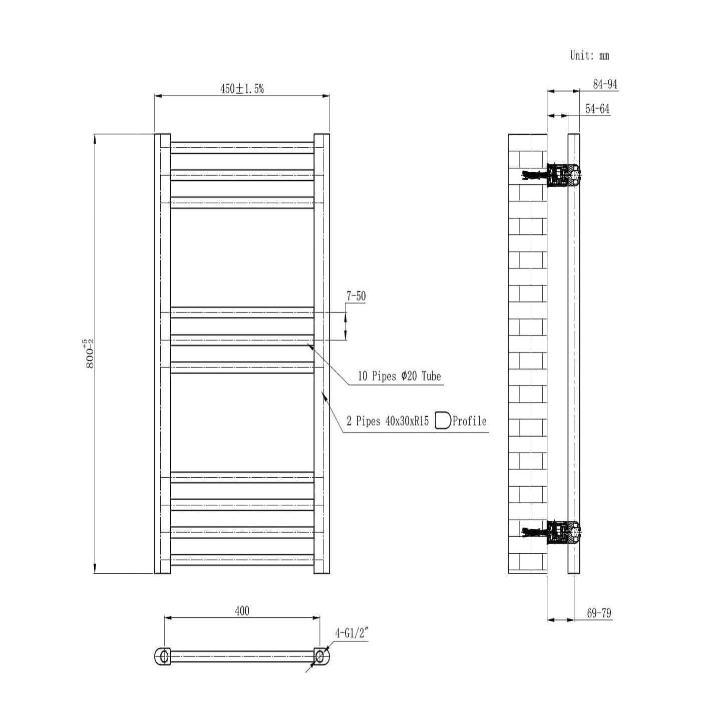 Straight Heated Towel Rail Bathroom Radiator