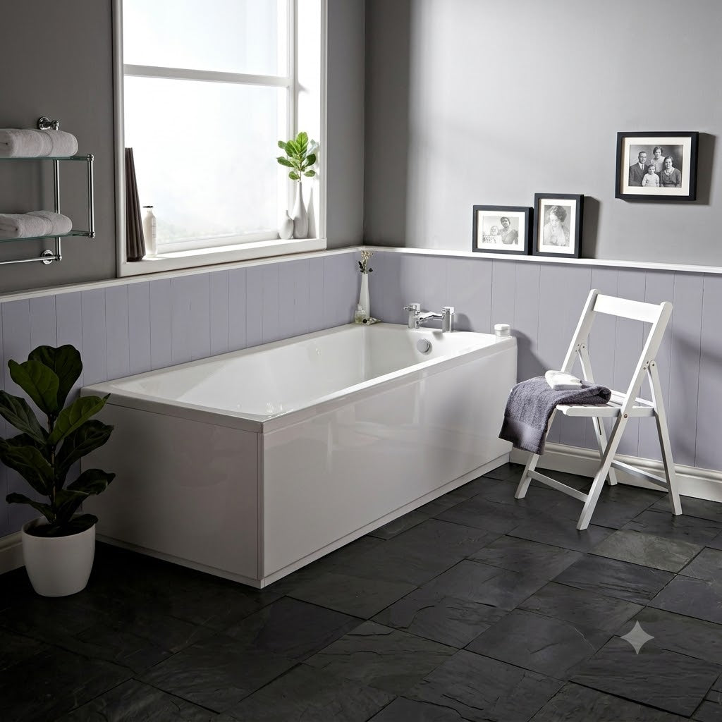 Boynton Straight Single Ended Rectangular Bath With Legs - European White