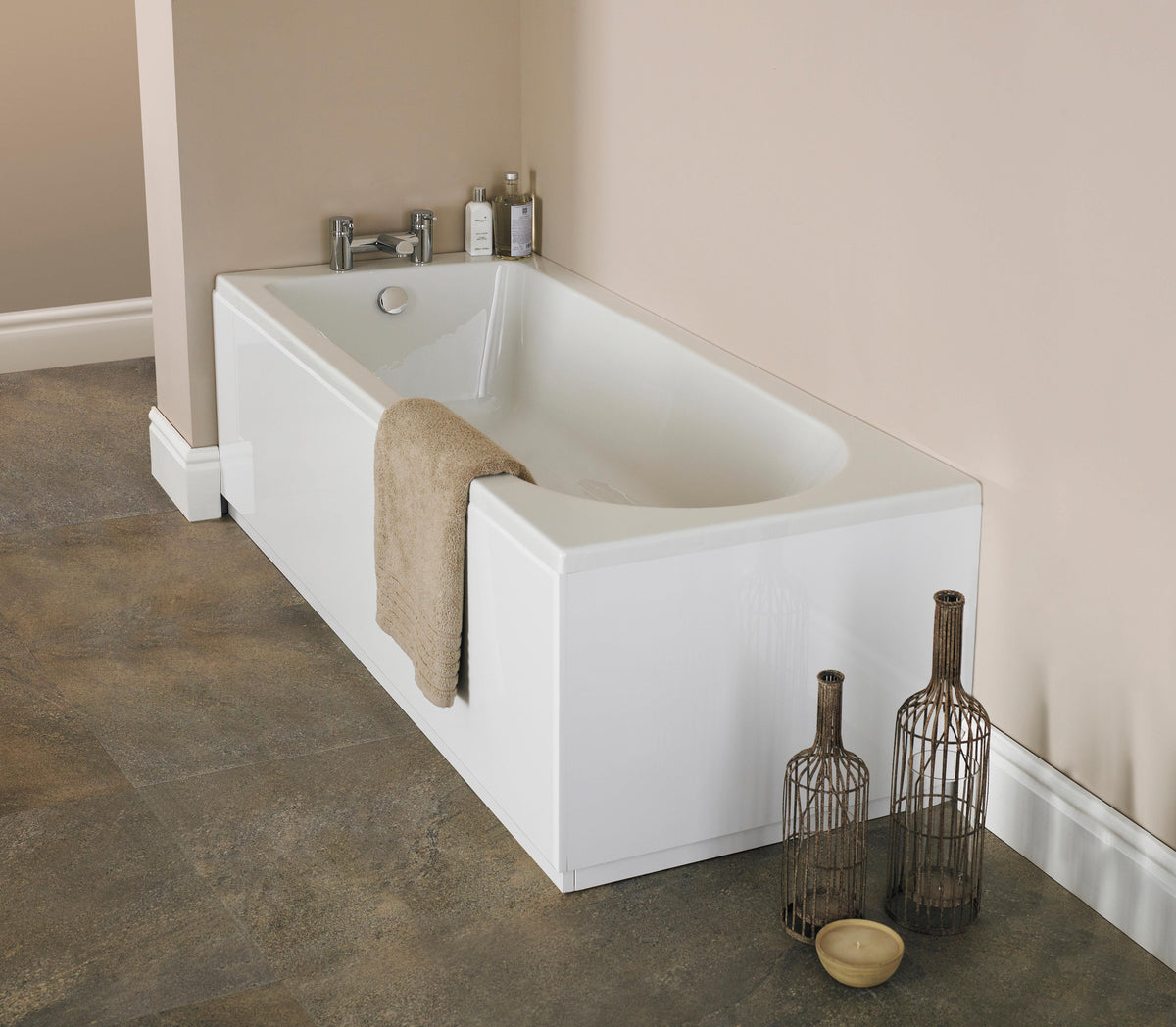 Bamby Straight Round Single Ended Rectangular Bath With Legs - White