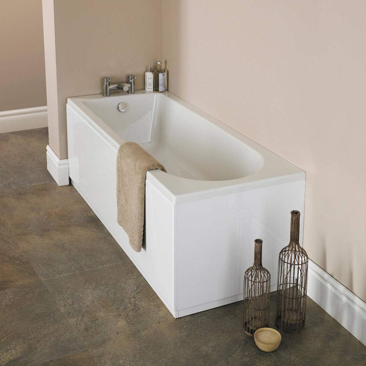 Bamby Straight Round Single Ended Rectangular Bath With Legs - White