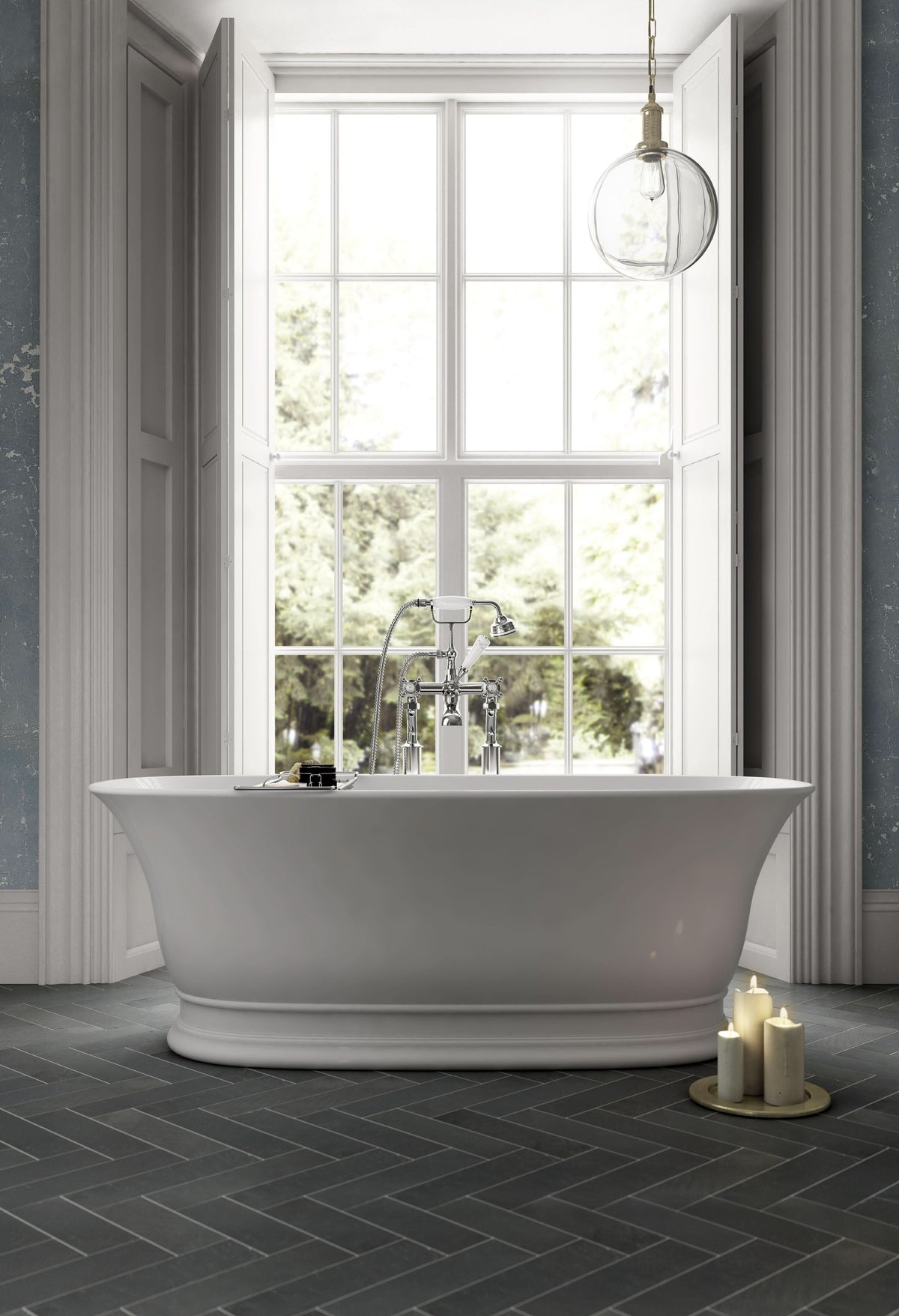 Farringdon Freestanding Bath With Push Button Waste - 1555mm x 740mm - White