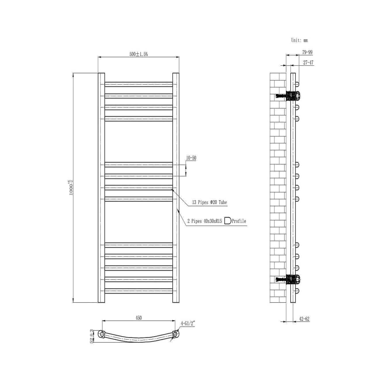 Curved Heated Towel Rail Bathroom Radiator - Chrome