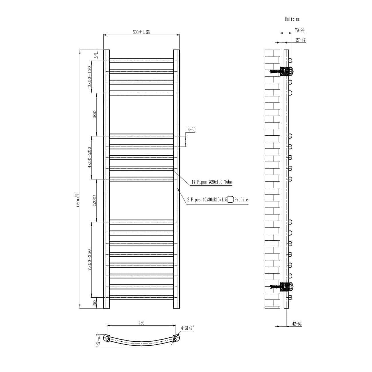 Curved Heated Towel Rail Bathroom Radiator - Chrome