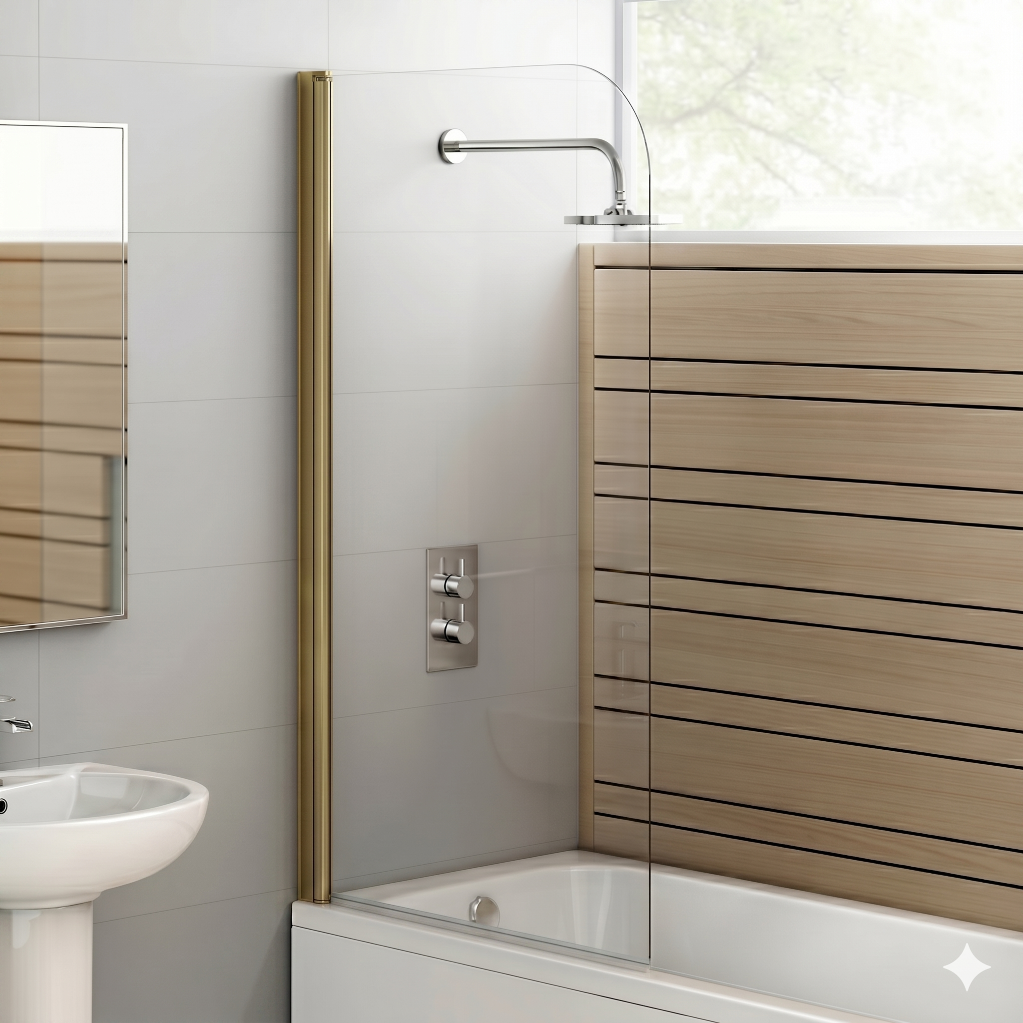 VeeBath 1400mm x 800mm Modern Curved Edge Straight Glass Bath Screen