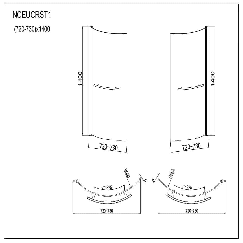 Modern Curved Shower Bath Screen With Towel Rail - 6mm Glass - 1435mm x 720mm - Chrome
