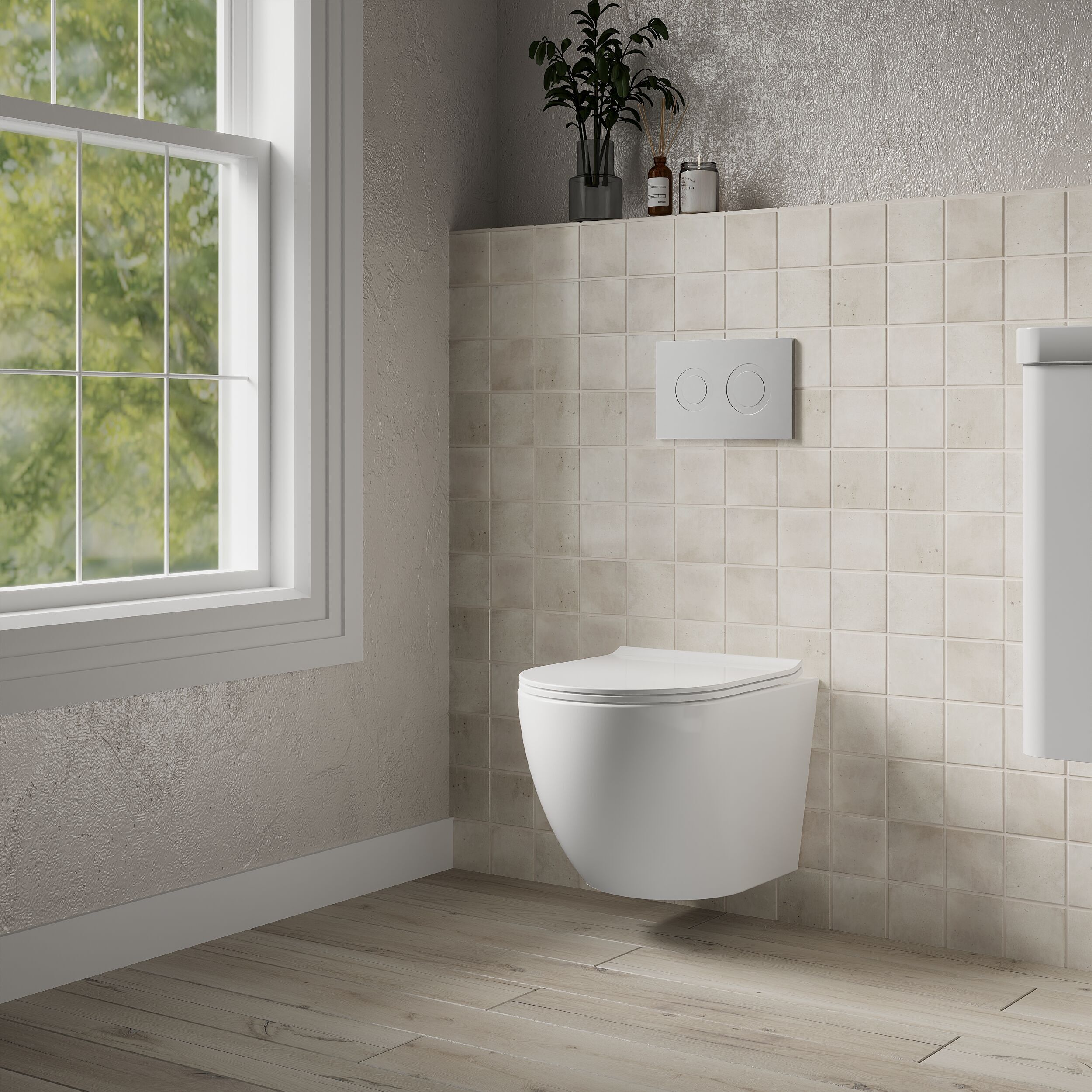 Sigma Rimless Wall Hung Toilet with Slim Sandwich Soft Close Seat - White