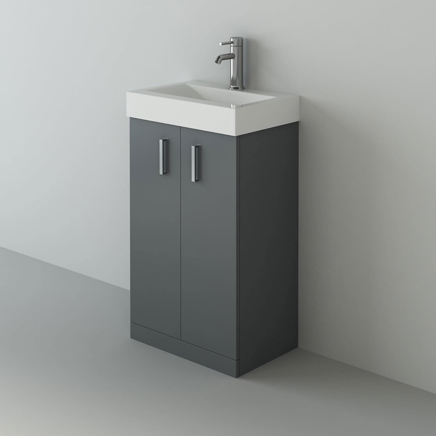 Cube 2 Door Cloakroom Floorstanding vanity Unit With Basin - 1 Tap Hole - 450mm x 720mm