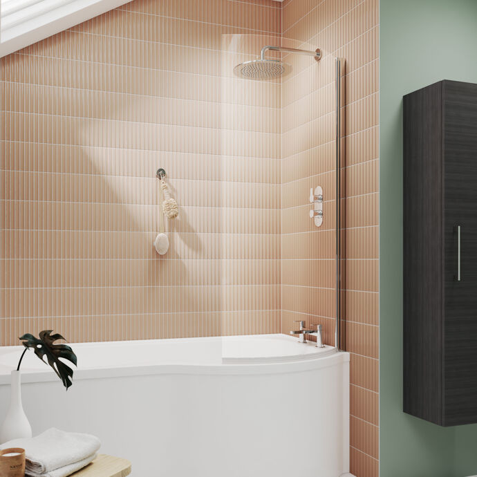 Cascade 6mm Glass Curved P-Shaped Bath Screen - 1430mm x 715mm