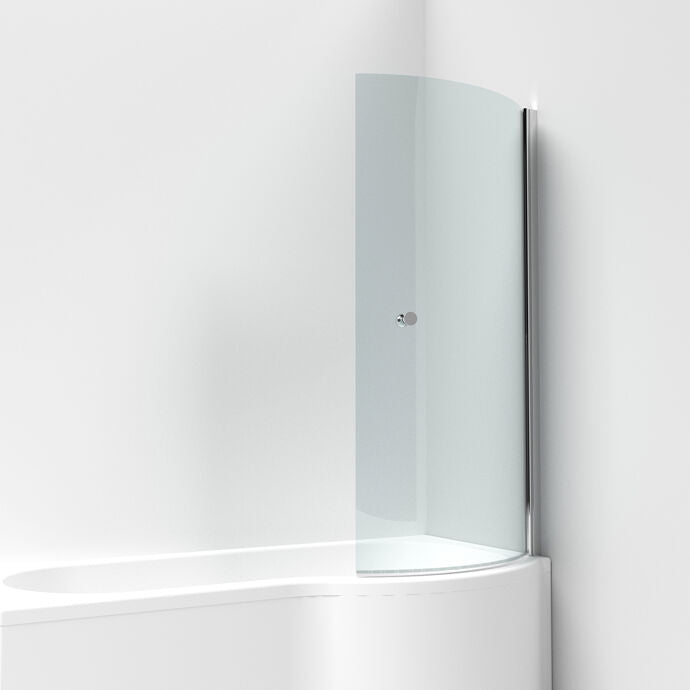 Drift 6mm Curved P-Shaped Glass Bath Screen with Knob Handle - 1433mm x 715mm - Chrome