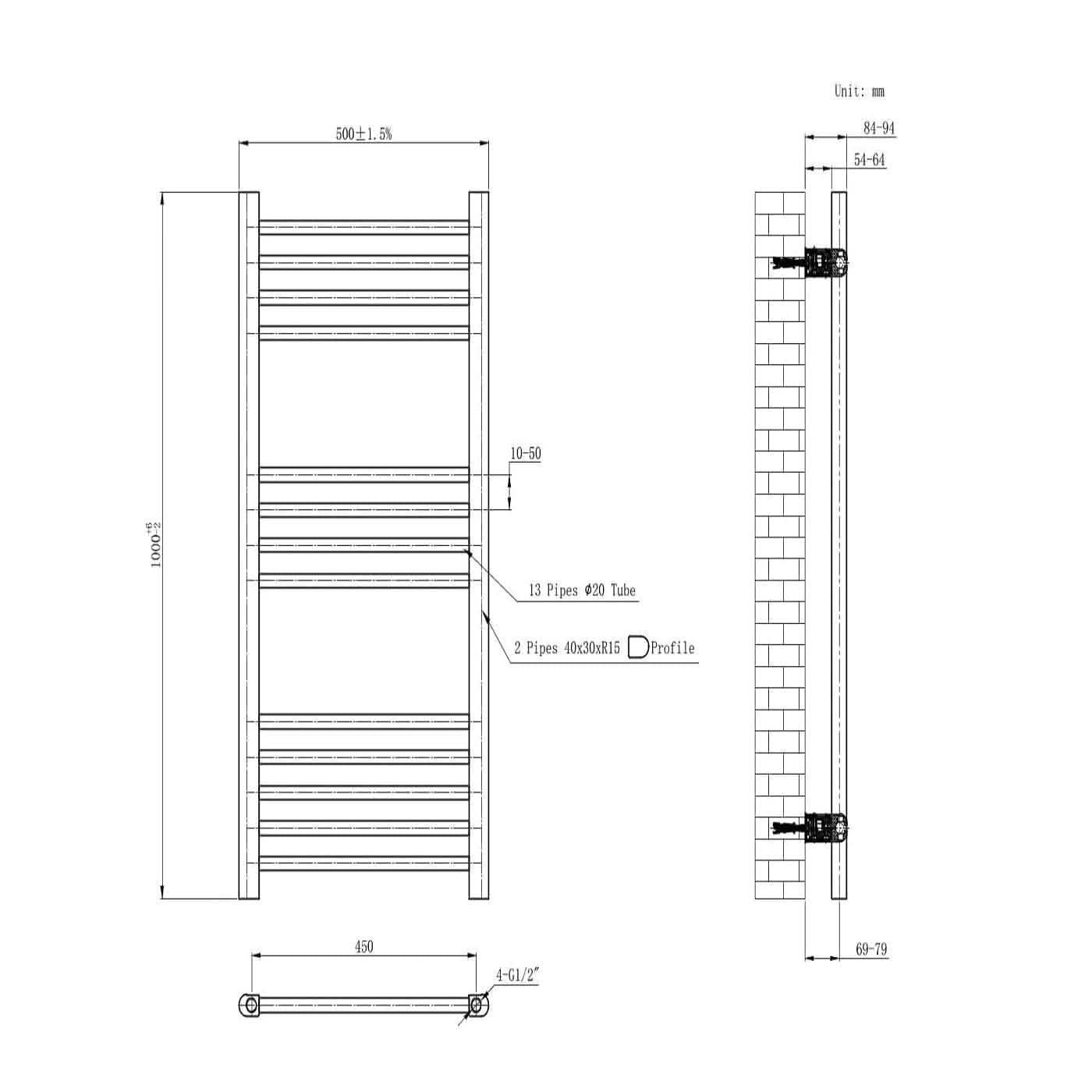 Straight Heated Towel Rail Bathroom Radiator