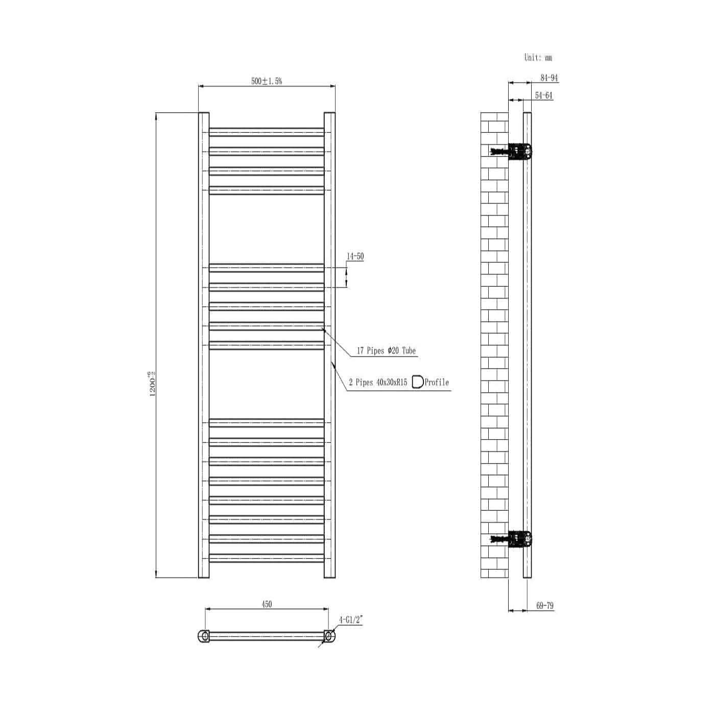 Straight Heated Towel Rail Bathroom Radiator