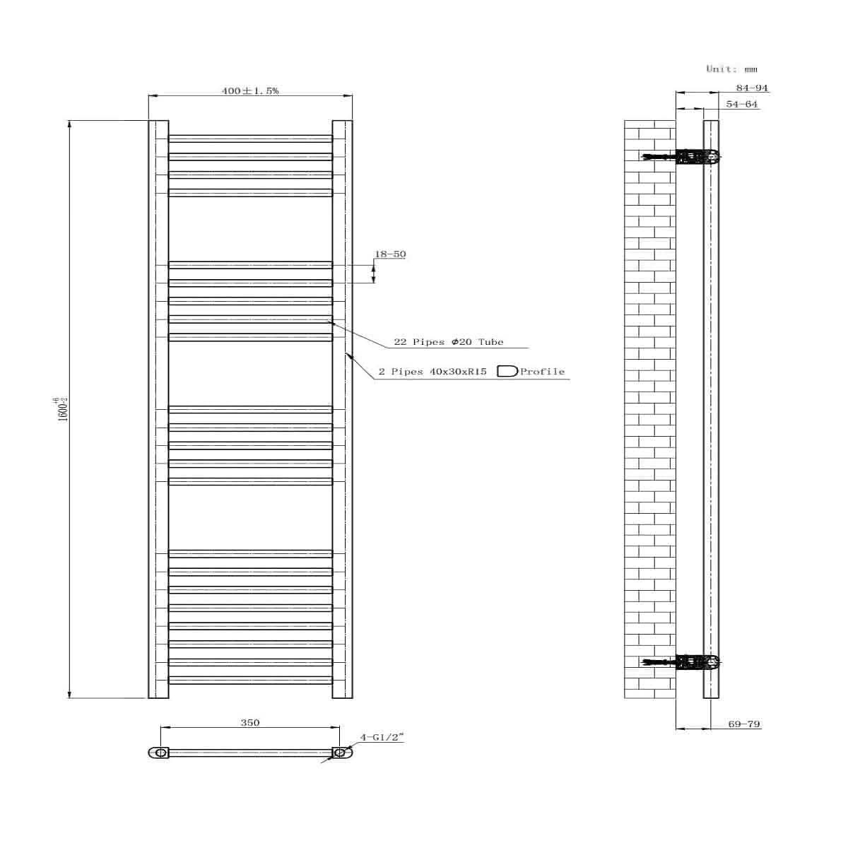Straight Heated Towel Rail Bathroom Radiator