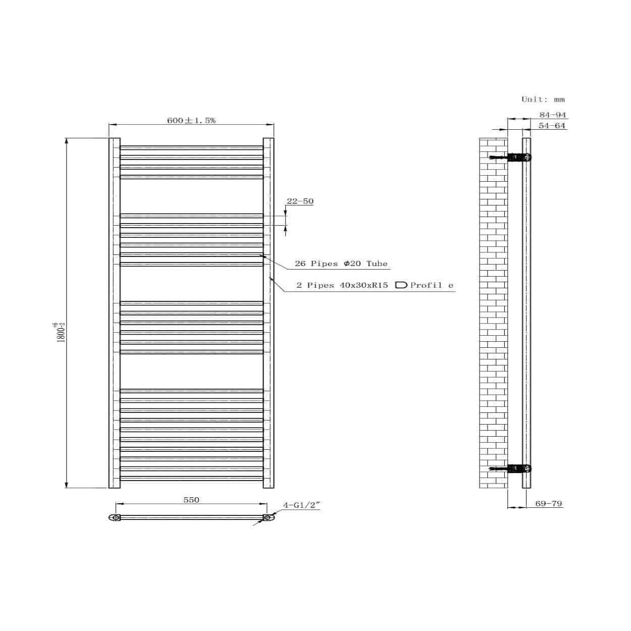 Straight Heated Towel Rail Bathroom Radiator