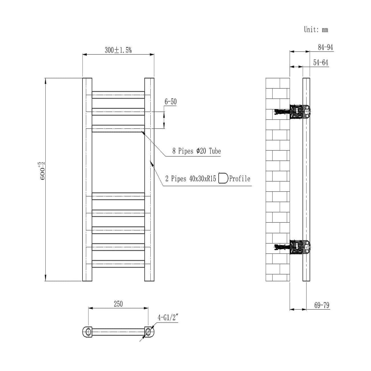 Straight Heated Towel Rail Bathroom Radiator