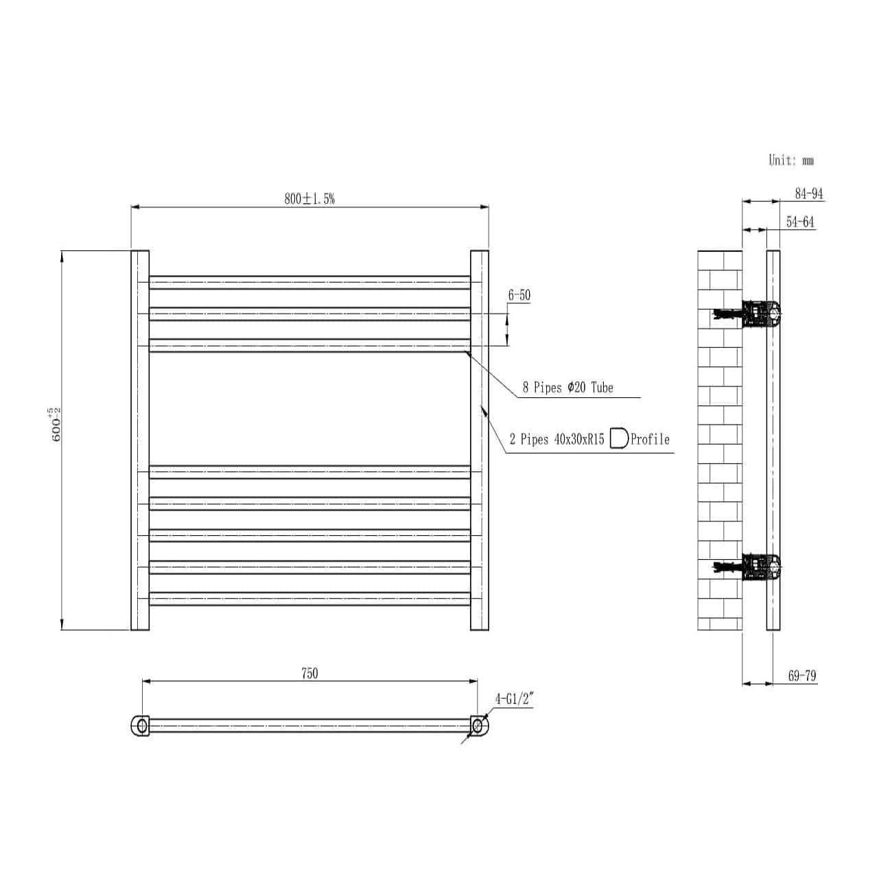 Straight Heated Towel Rail Bathroom Radiator
