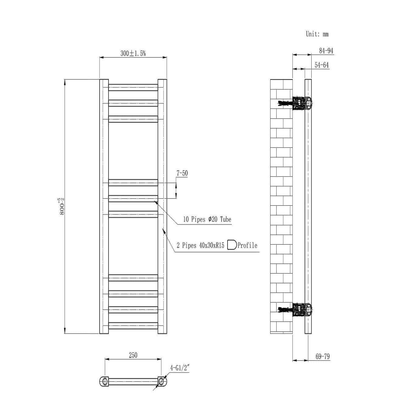 Straight Heated Towel Rail Bathroom Radiator