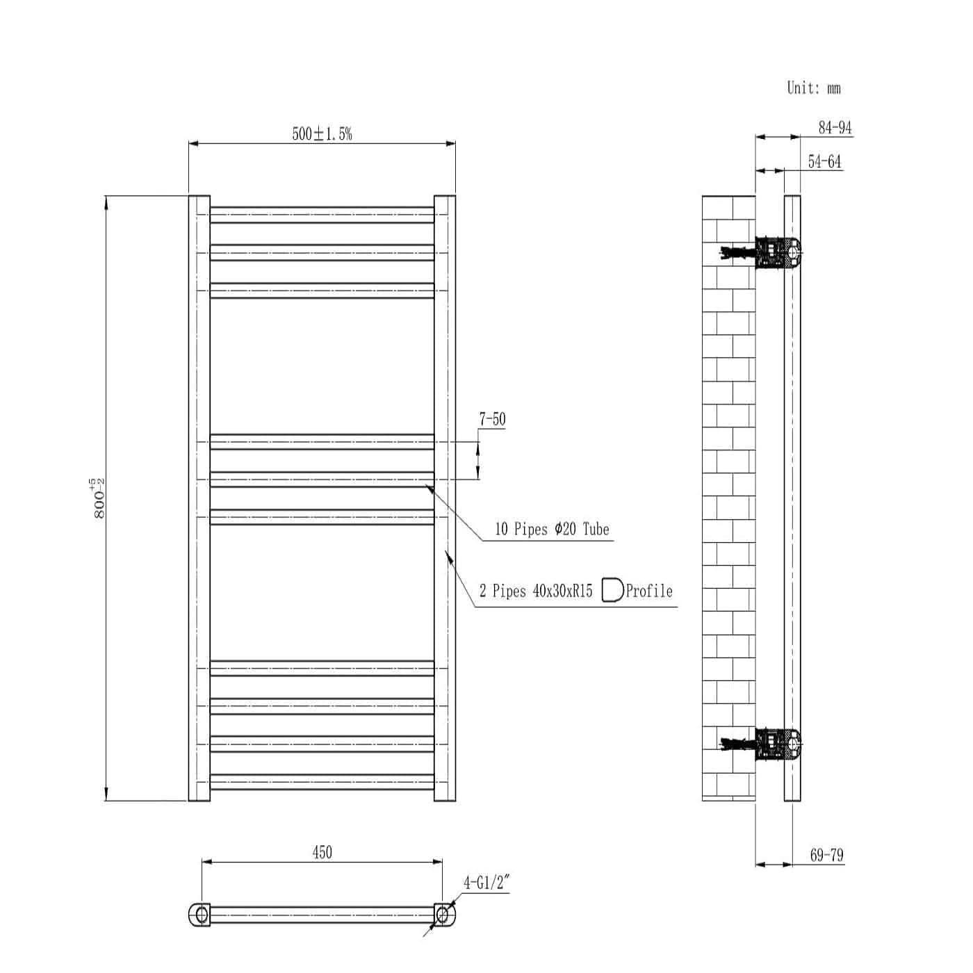 Straight Heated Towel Rail Bathroom Radiator
