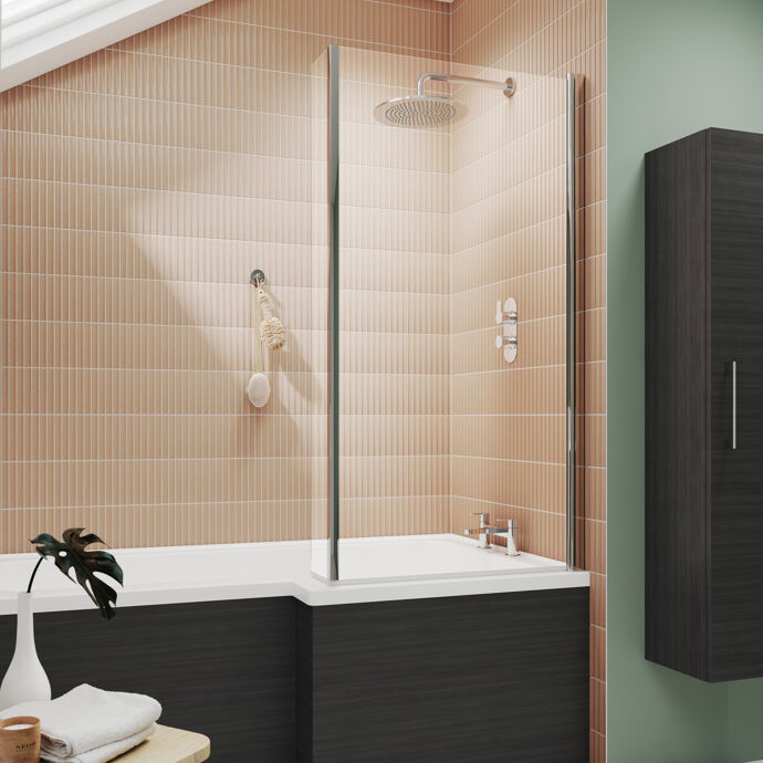 Elevation 6mm Glass L-Shaped Bath Screen - 1400mm x 815mm
