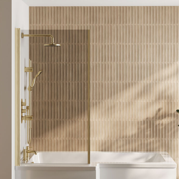 Prestige 6mm Glass L-Shaped Hinged Bath Screen with Fixed Return Panel - 1430mm x 795mm