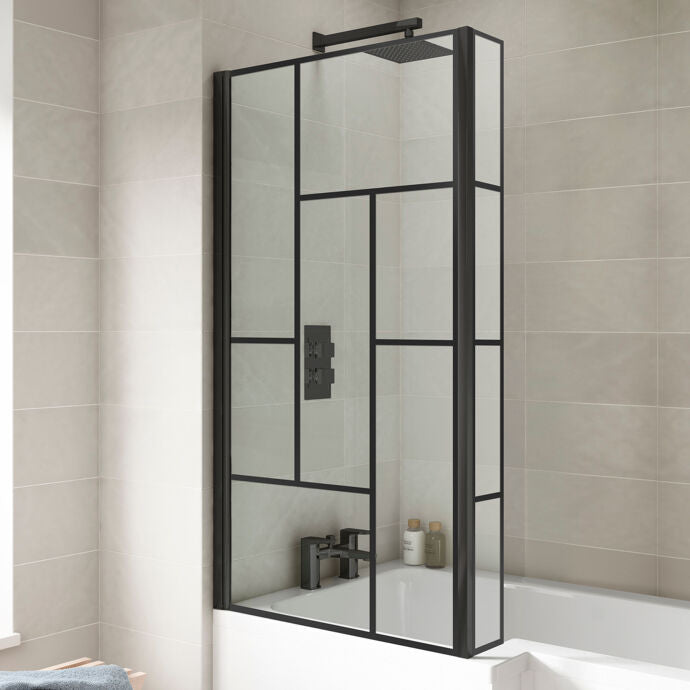 Aspen 6mm Glass Abstract Bath Screen - 1430mm x 795mm - Matt Black