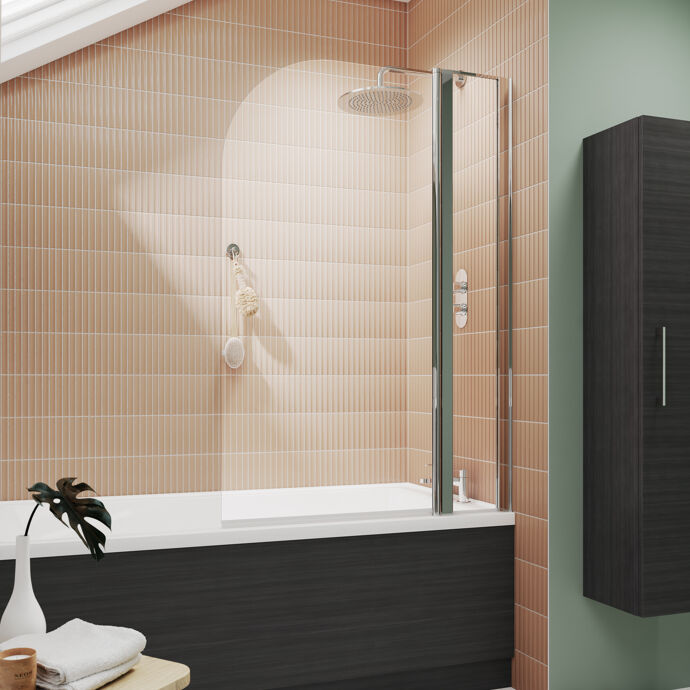 Opulence 6mm Glass Curved Top Bath Screen with Fixed Return Panel - 1430mm x 998mm - Chrome