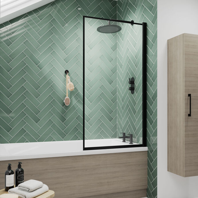 Sierra 6mm Glass Outer Framed Bath Screen - 1430mm x 790mm - Matt Black
