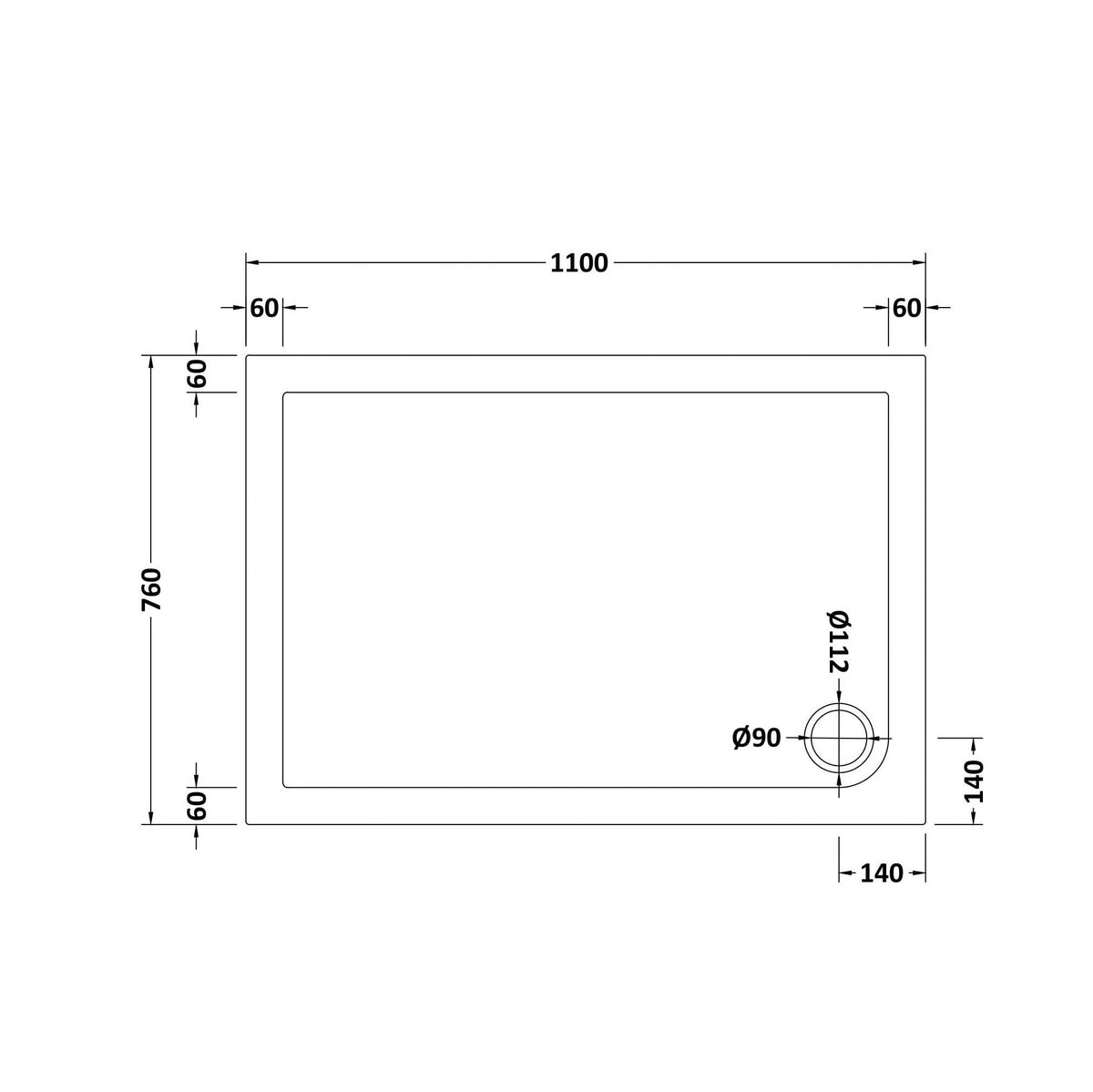 Bibe Slimline Rectangular Shower Tray - Gloss White