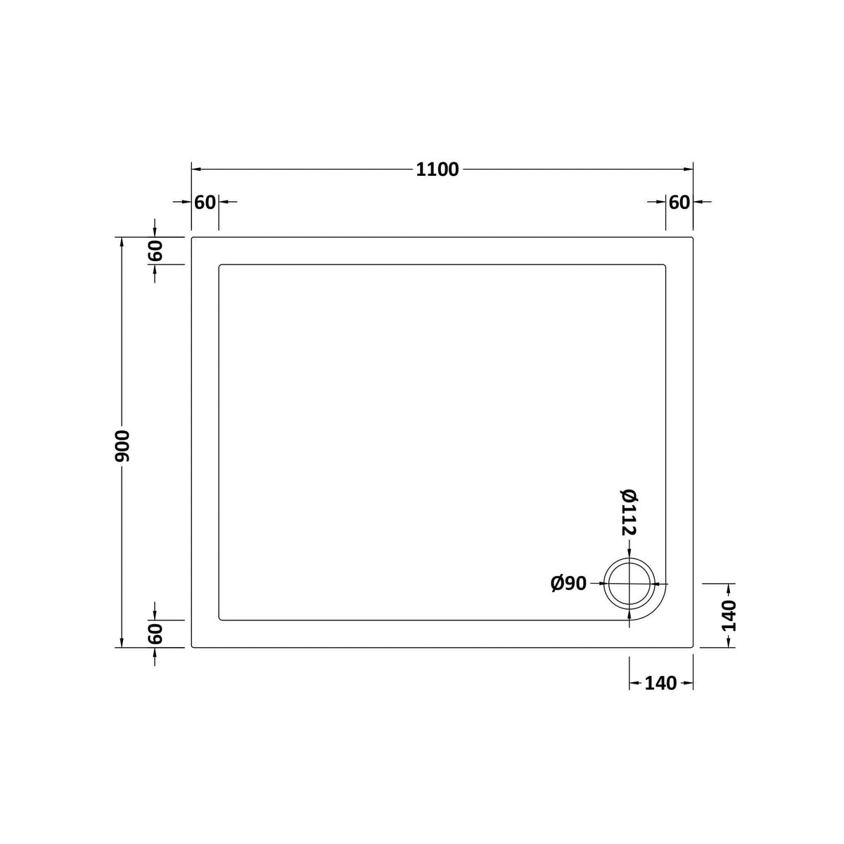 Bibe Slimline Rectangular Shower Tray - Gloss White