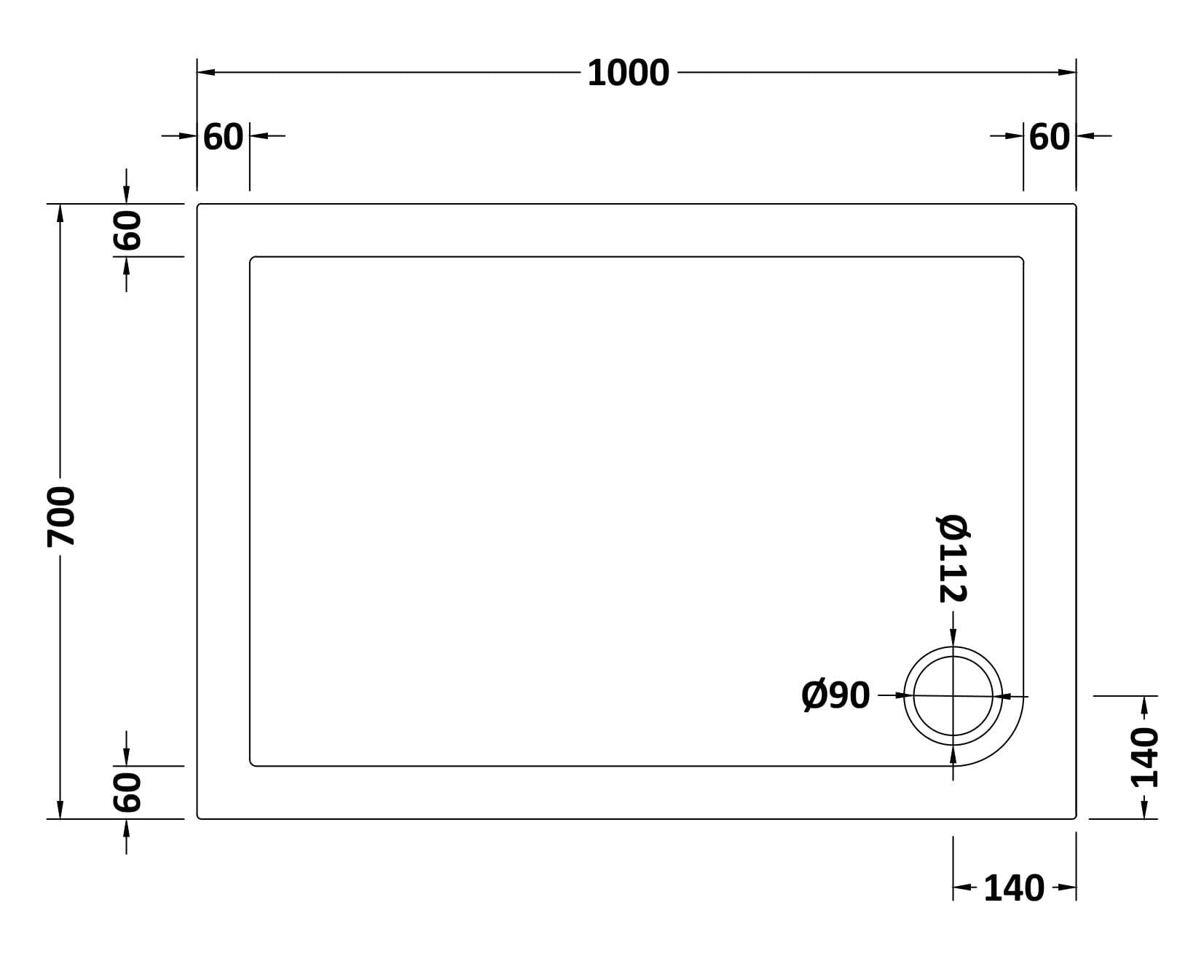 Bibe Slimline Rectangular Shower Tray - Gross White