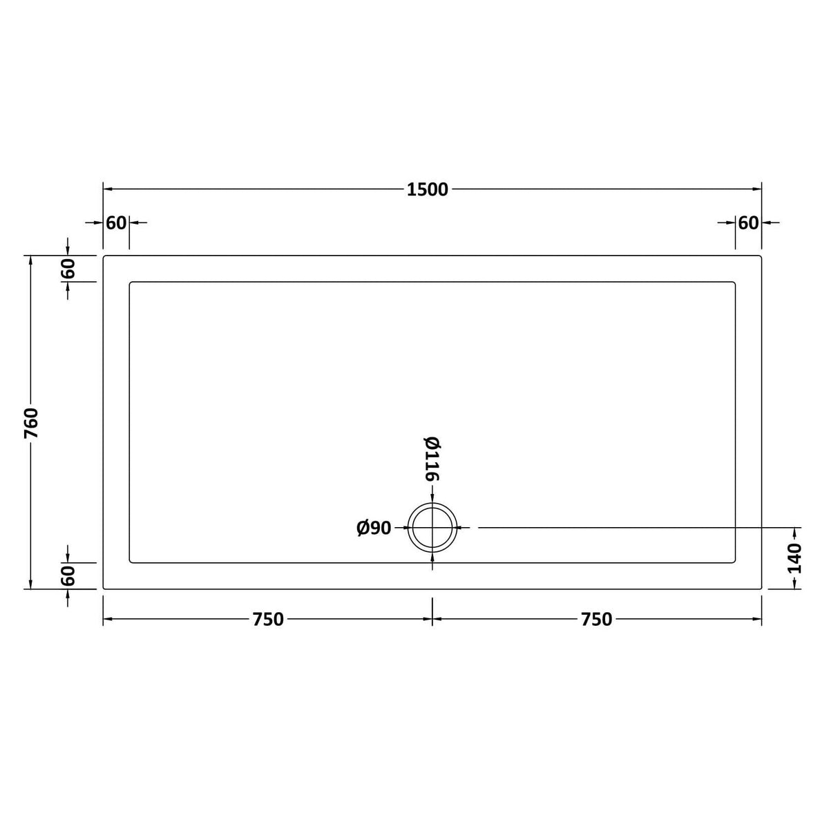 Bibe Slimline Rectangular Shower Tray - Gloss White