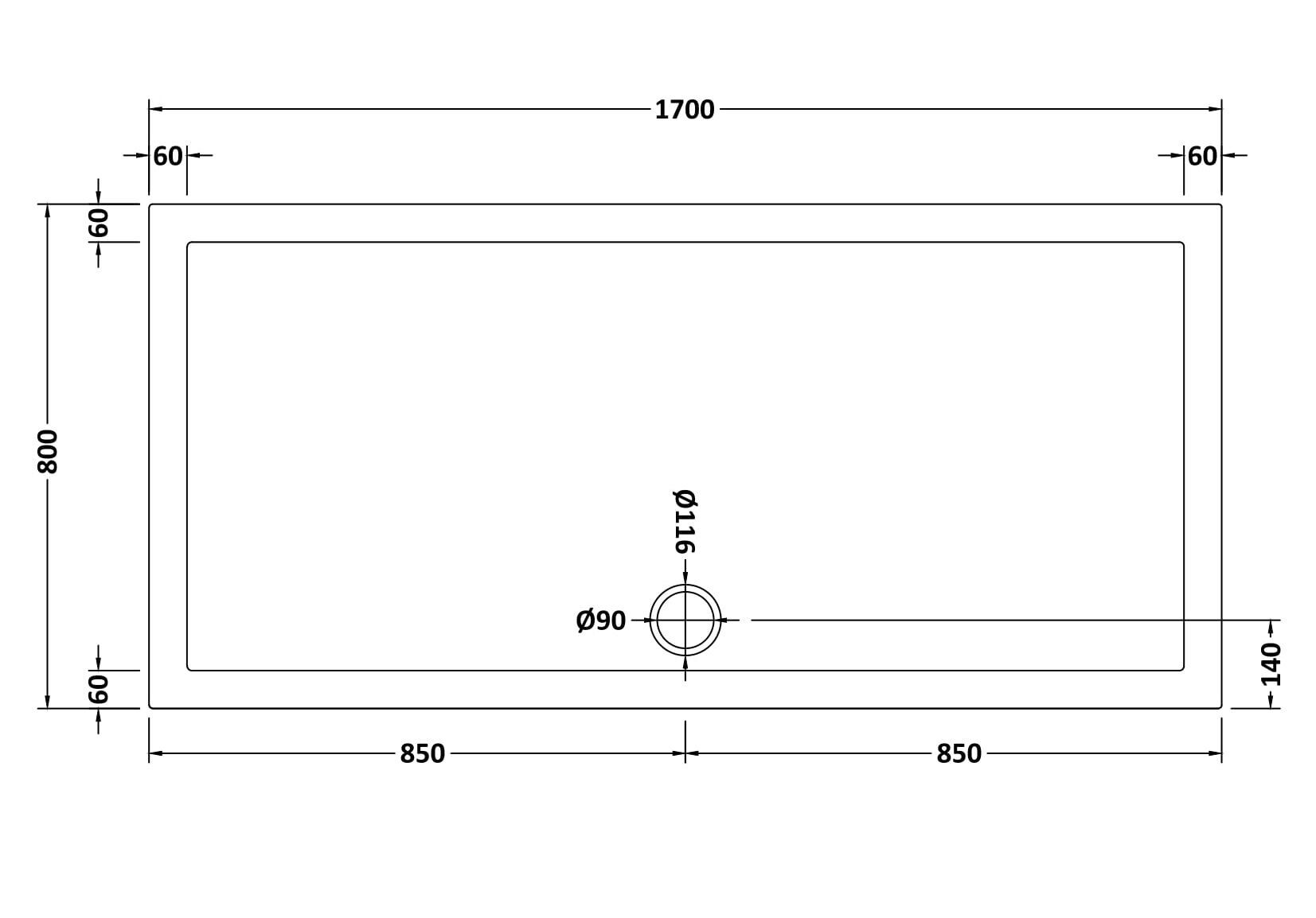 Bibe Slimline Rectangular Shower Tray - Gross White
