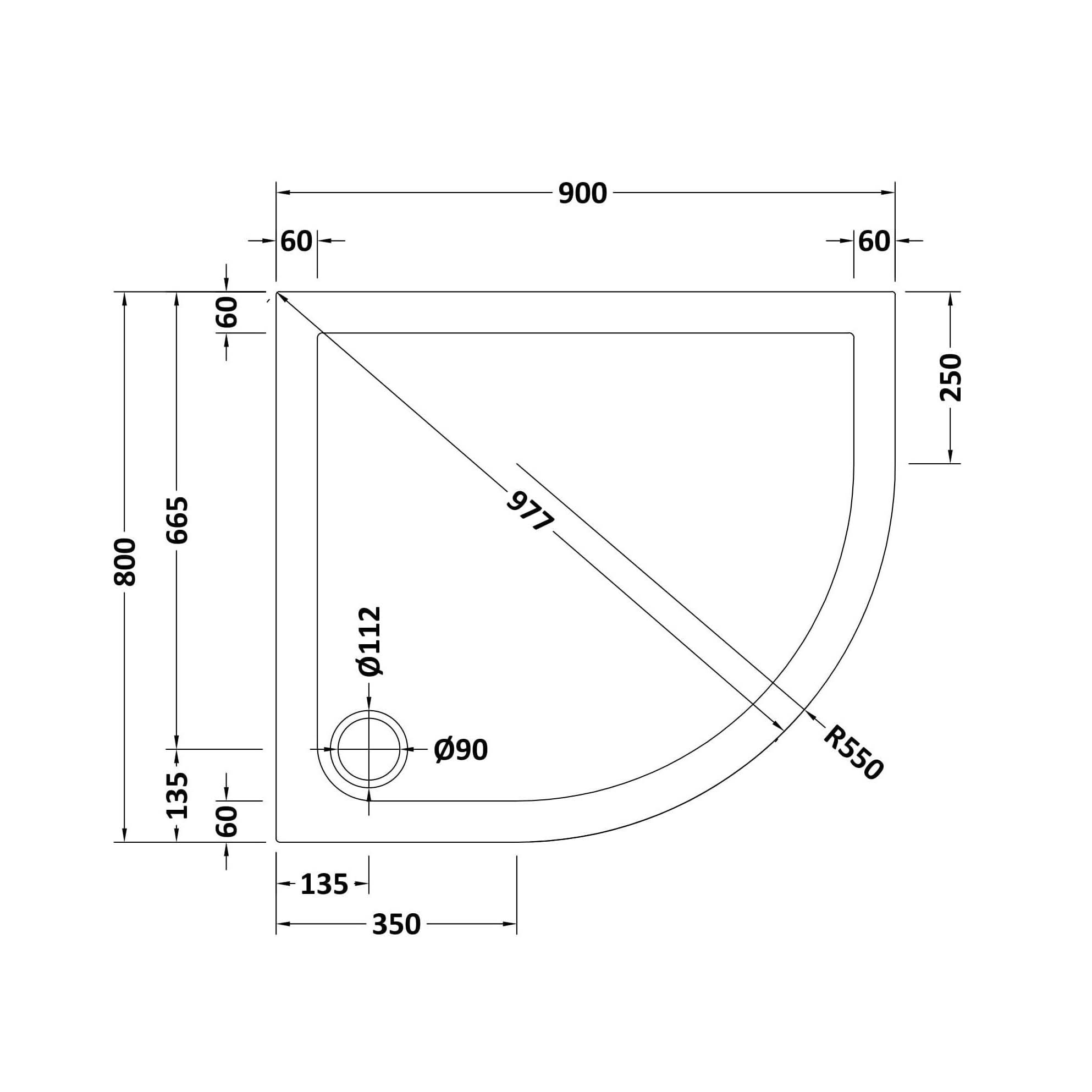 Alex Slimline Right Hand Offset Quadrant Shower Tray